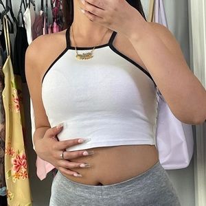 white & black contrast halter crop top